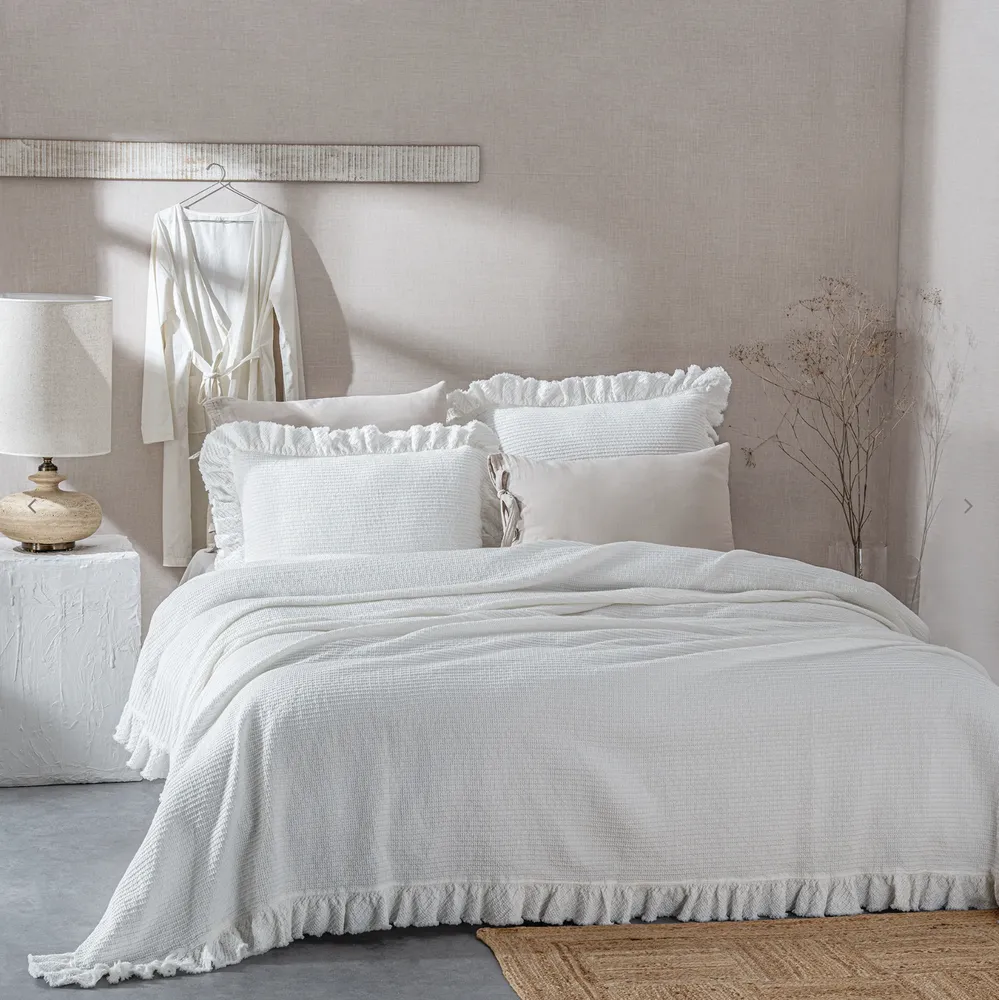 Ecocotton Dina Tweepersoons sprei Set 100% Organisch Katoen Crème 240X260cm - Afbeelding 3